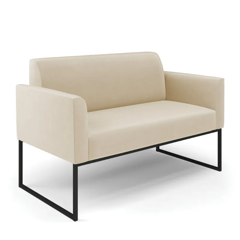 Sofá Namoradeira Base Industrial Preto Marisa Suede Grafite