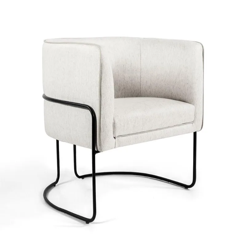 Poltrona Betina Linho Creme A-48 Base De Aço Preto D´rossi