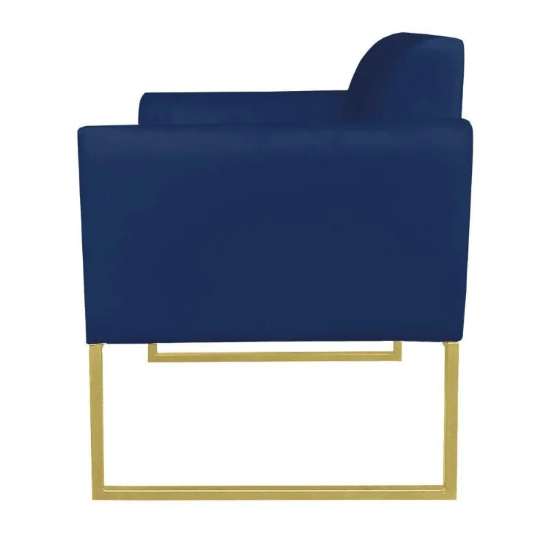 Kit 02 Poltronas Marisa Azul Marinho Base Dourado