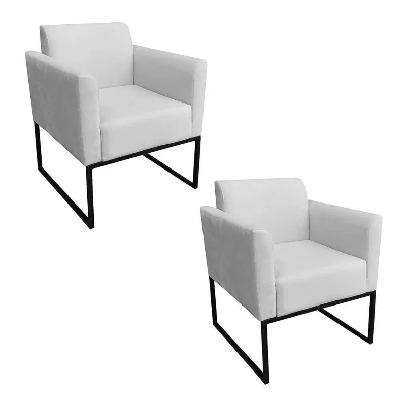 Kit 02 Poltronas Marisa Base Industrial Metálica Preto