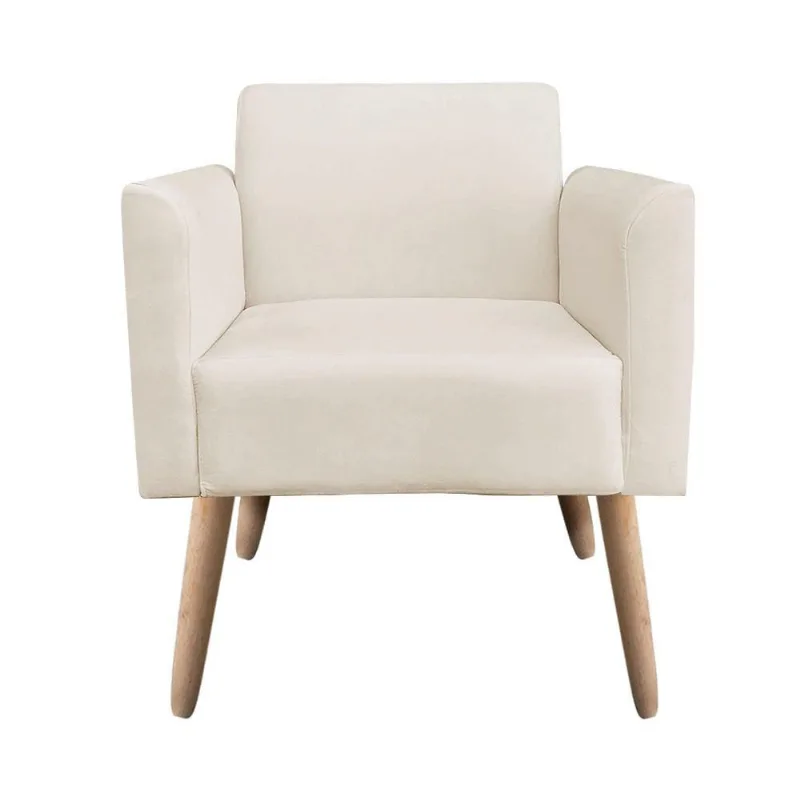 Poltrona Marisa Suede Bege Pés Palito Natural D´rossi