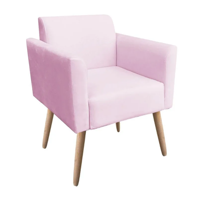 Poltrona Marisa Suede Rosa Bebê Pés Palito Natural D´rossi