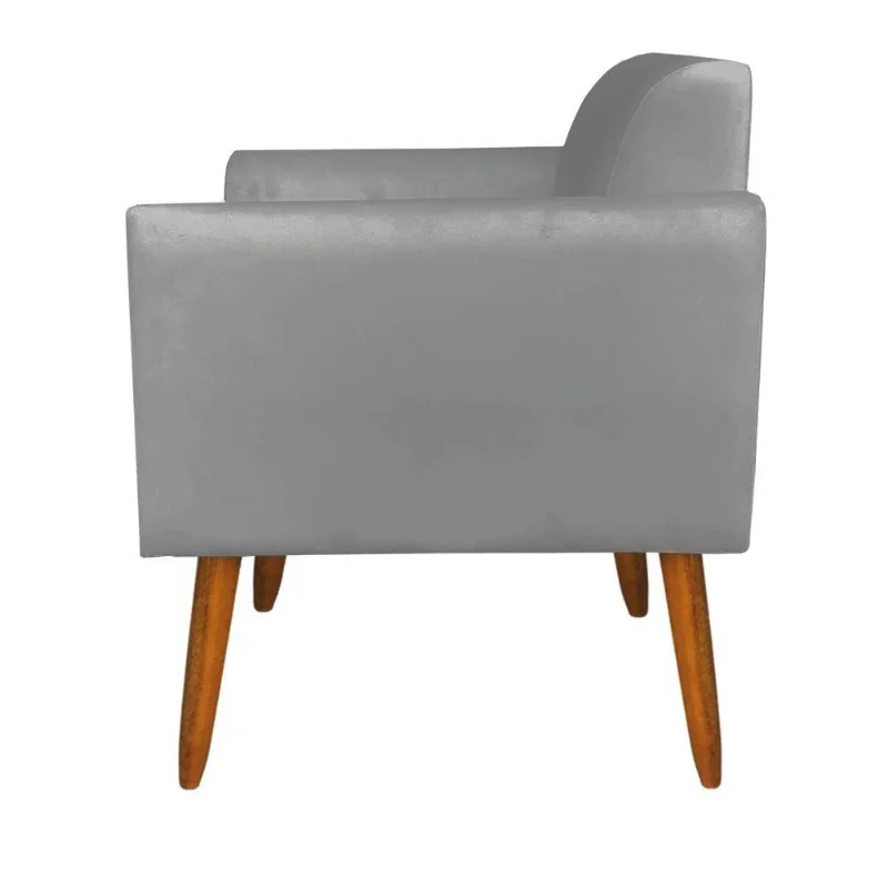Poltrona Marisa Suede Grafite Pés Palito Castanho D´rossi