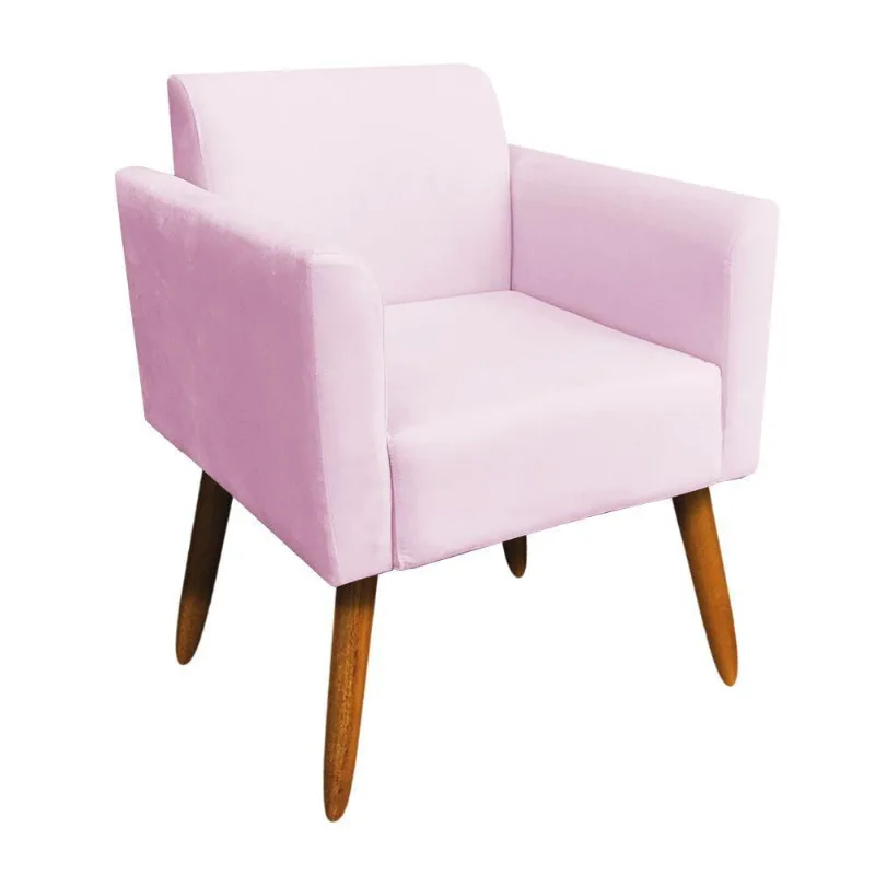 Poltrona Marisa Suede Rosa Bebê Pés Palito Castanho D´rossi
