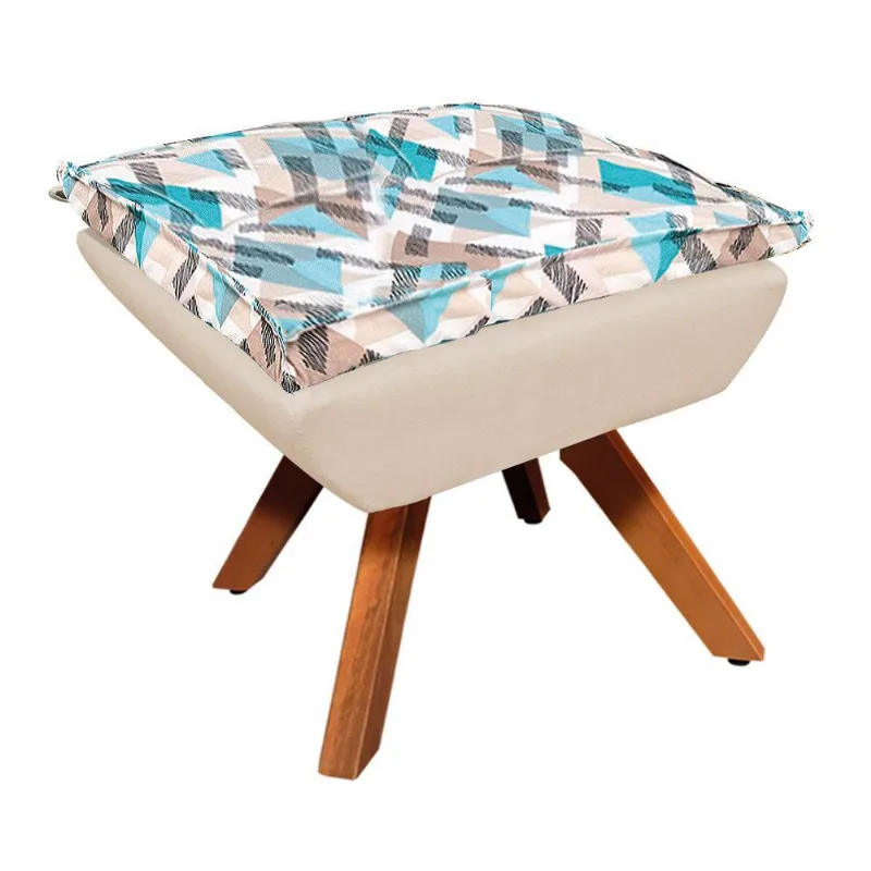 Puff Opala Composê Suede Bege Traçado Azul D33 Base