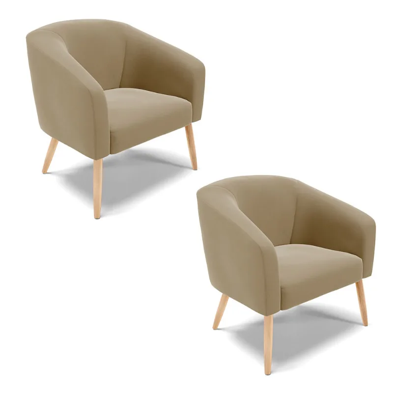 Poltrona Decorativa Pé Palito Natural Kit 2 Stella Suede Marrom Rato D03 - D'Rossi