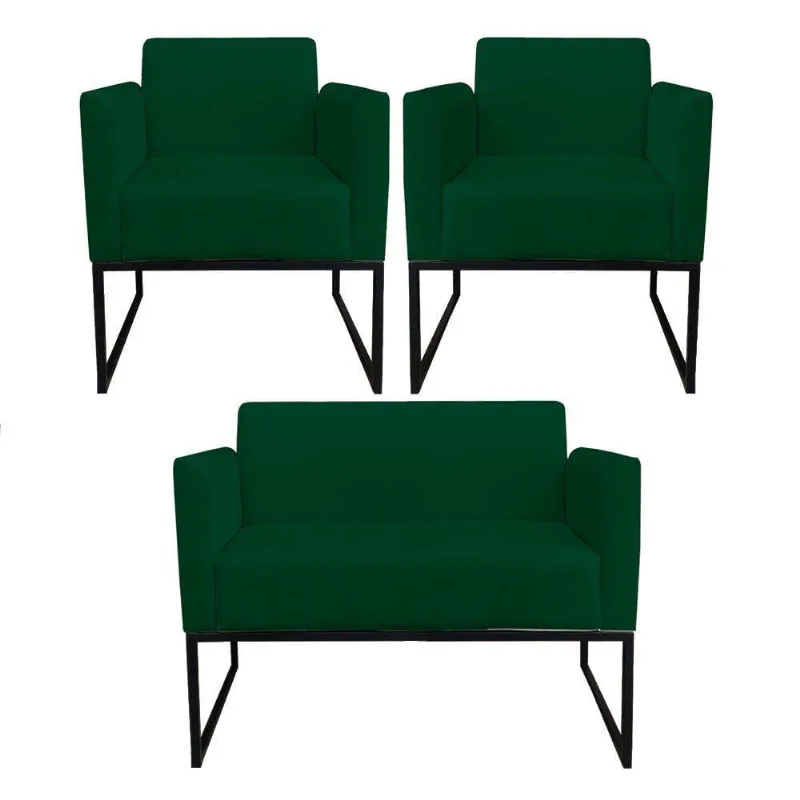 Kit 01 Namoradeira 02 Poltronas Marisa Verde Preto