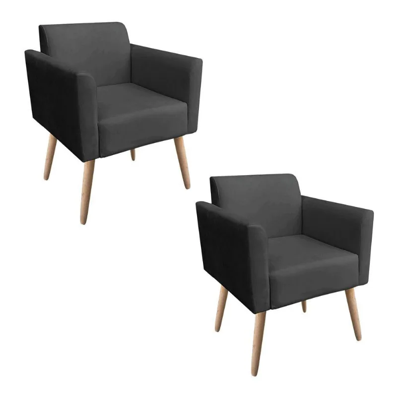 Kit 02 Poltronas Marisa Natural Preto