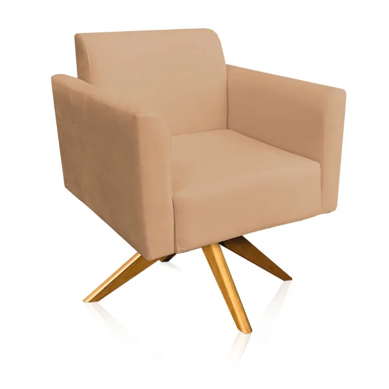 Poltrona Giratória Marisa Suede Caramelo Sisal Base Madeira MA30 D'Rossi