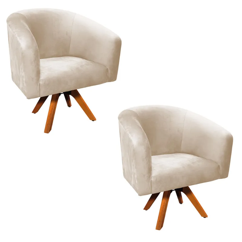 Poltrona Decorativa Giratória MM30 Kit 2 Stella Suede Bege D03 - D'Rossi