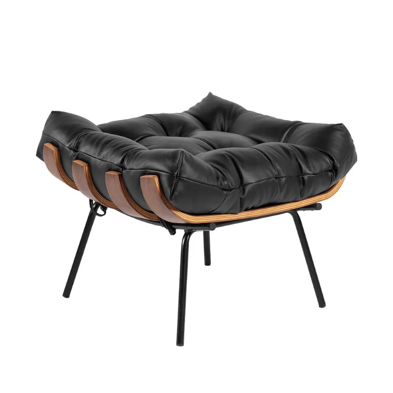 Puff Costela Couro Legítimo Base Industrial Preto M11 - D'Rossi Preto