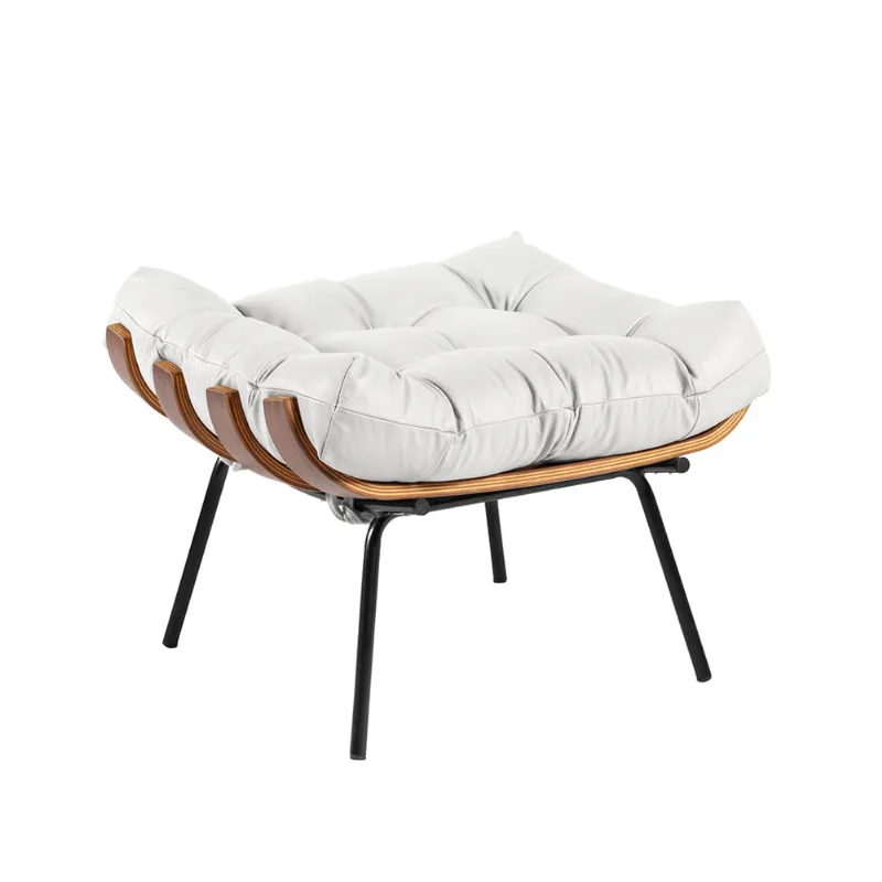 Puff Costela Couro Legítimo Base Industrial Preto M11 - D'Rossi Branco