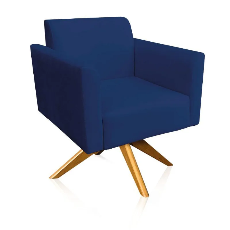 Poltrona Marisa Suede Base Madeira Azul Marinho