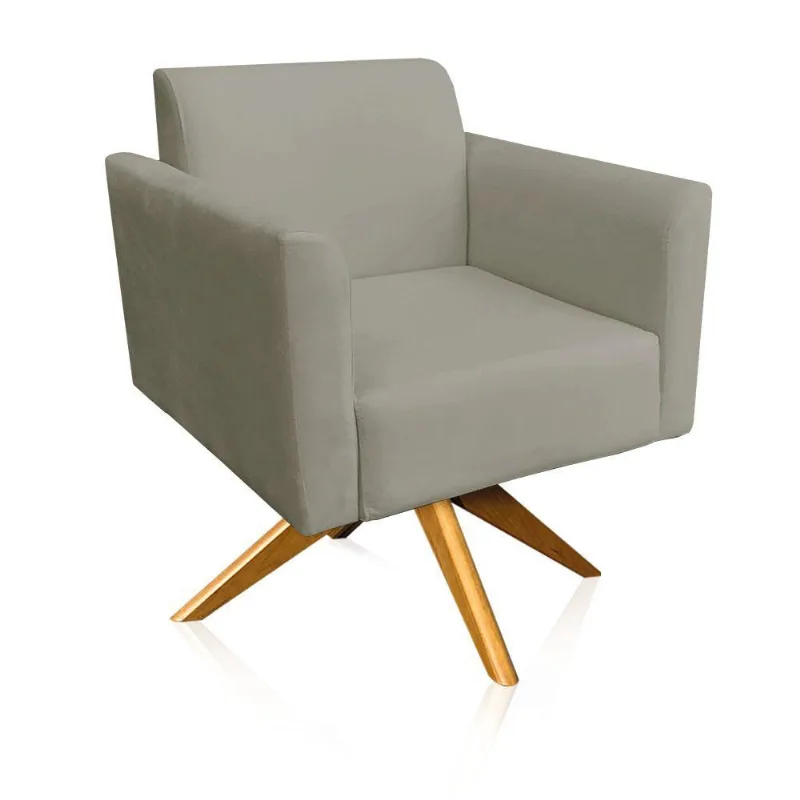Poltrona Marisa Suede Base Madeira Marrom Rato
