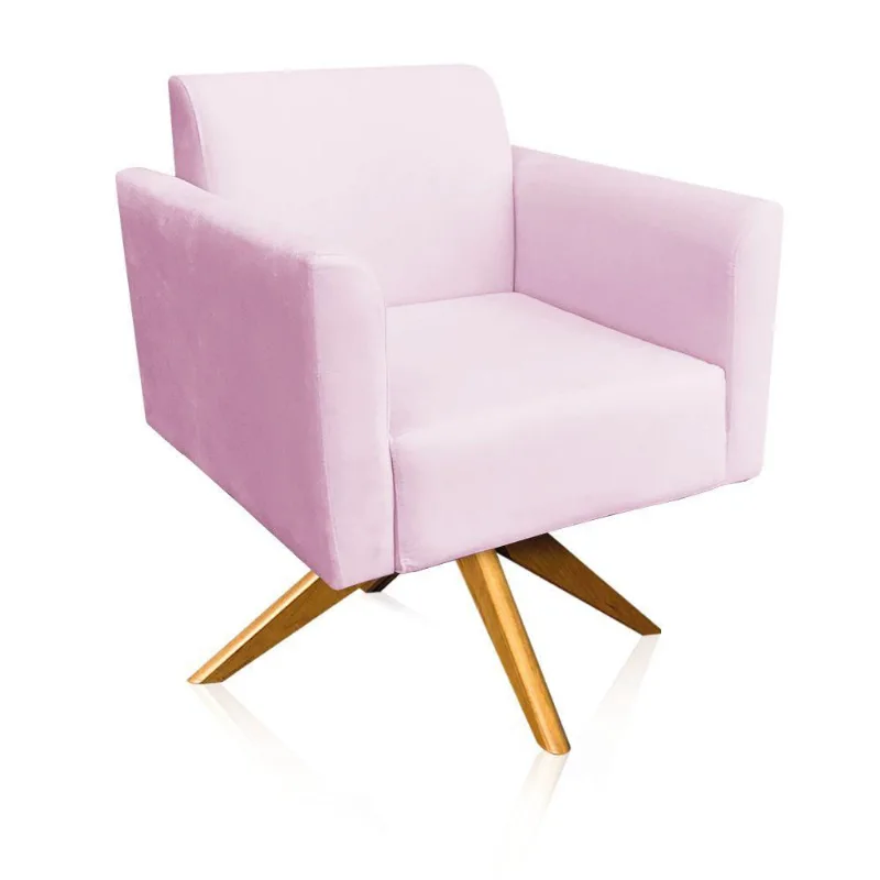 Poltrona Marisa Suede Base Madeira Rosa Bebê