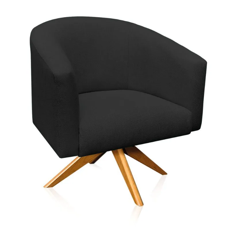 Kit 2 Poltronas Giratória Stella Linho Preto Base Madeira