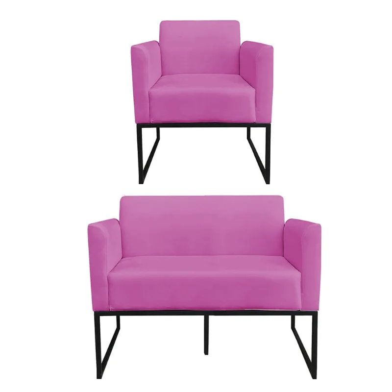 Sofá Namoradeira com Poltrona Base Industrial Preto Marisa Suede D03 - D?Rossi Pink