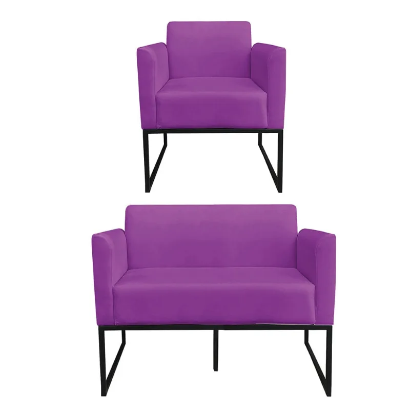Sofá Namoradeira com Poltrona Base Industrial Preto Marisa Suede D03 - D?Rossi Roxo