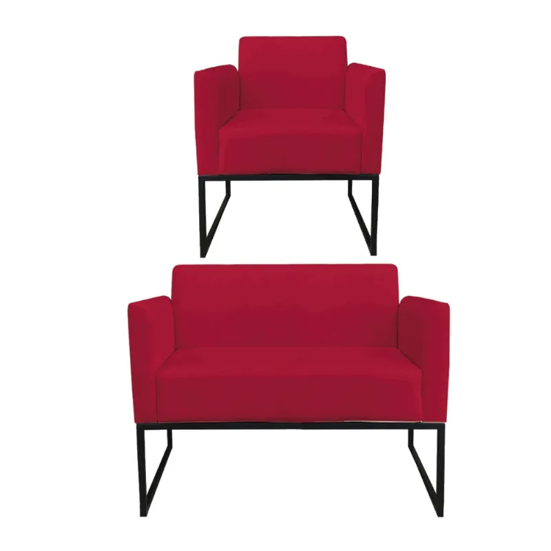 Sofá Namoradeira com Poltrona Base Industrial Preto Marisa Suede D03 - D?Rossi Vermelho