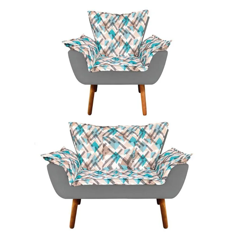 Kit 01 Namoradeira e 01 Poltrona Opala Composê Suede