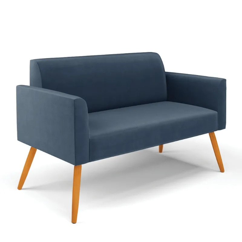 Sofá Namoradeira Pés Palito Castanho Marisa Suede D03 - D?Rossi Azul Marinho