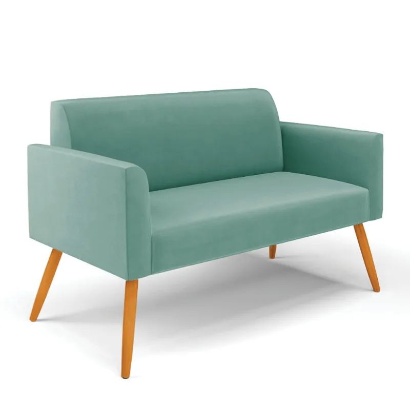 Sofá Namoradeira Pés Palito Castanho Marisa Suede D03 - D?Rossi Azul Turquesa