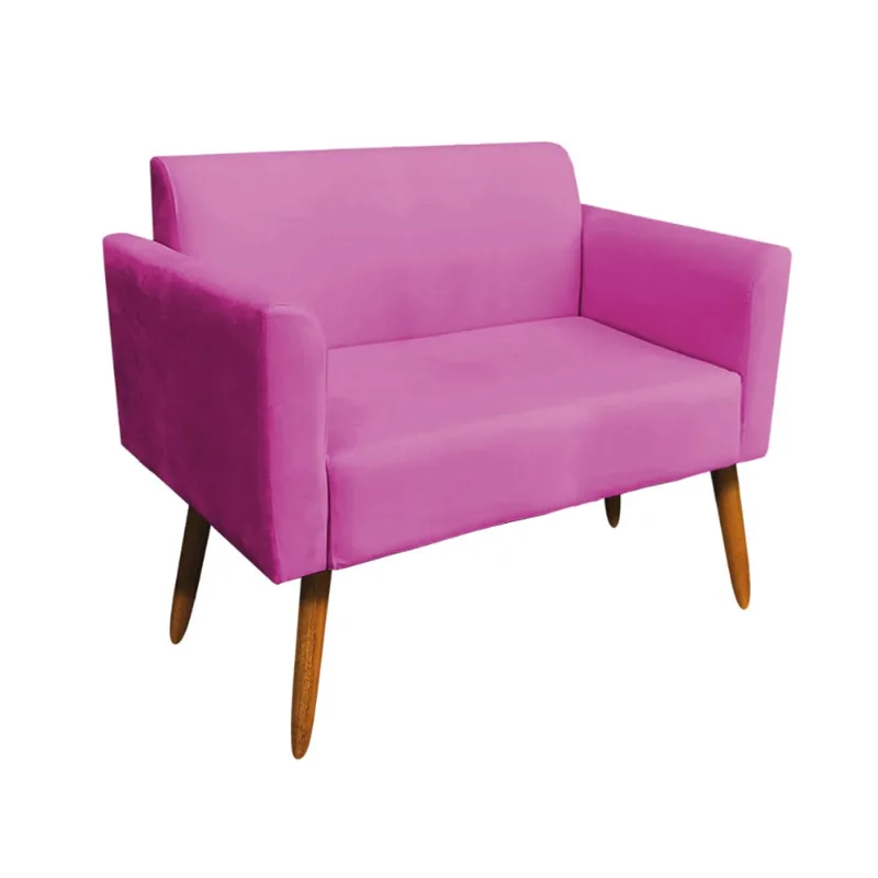 Sofá Namoradeira Pés Palito Castanho Marisa Suede D03 - D?Rossi Pink