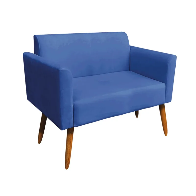 Sofá Namoradeira Pés Palito Castanho Marisa Suede D03 - D?Rossi Azul Royal