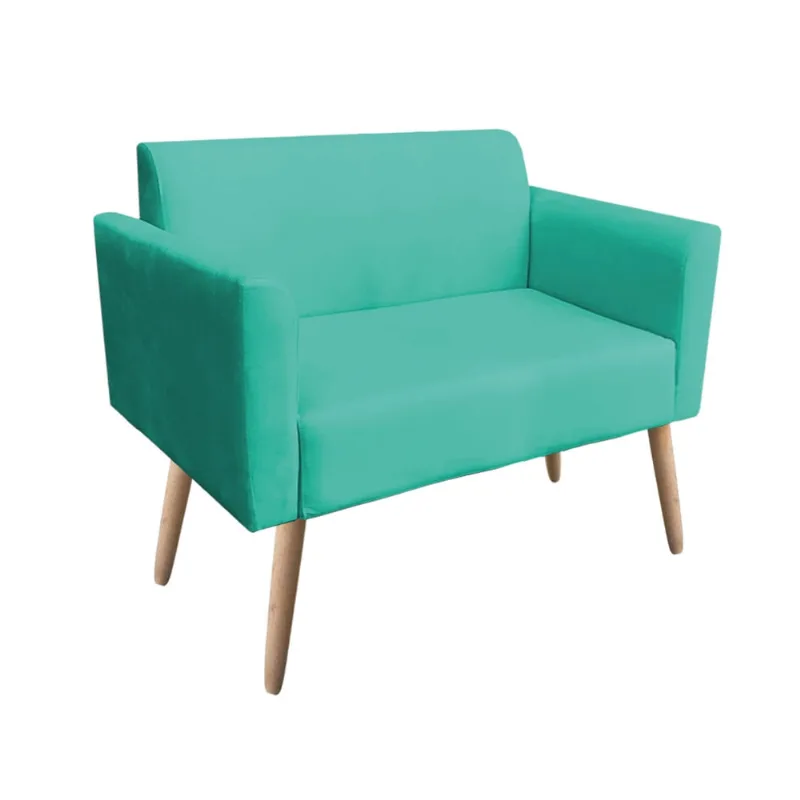 Sofá Namoradeira Pés Palito Natural Marisa Suede D03 - D'Rossi Verde Turquesa