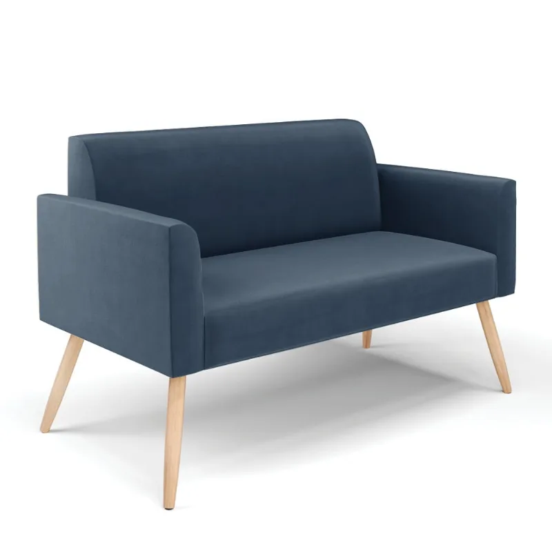 Sofá Namoradeira Pés Palito Natural Marisa Suede D03 - D'Rossi Azul Marinho