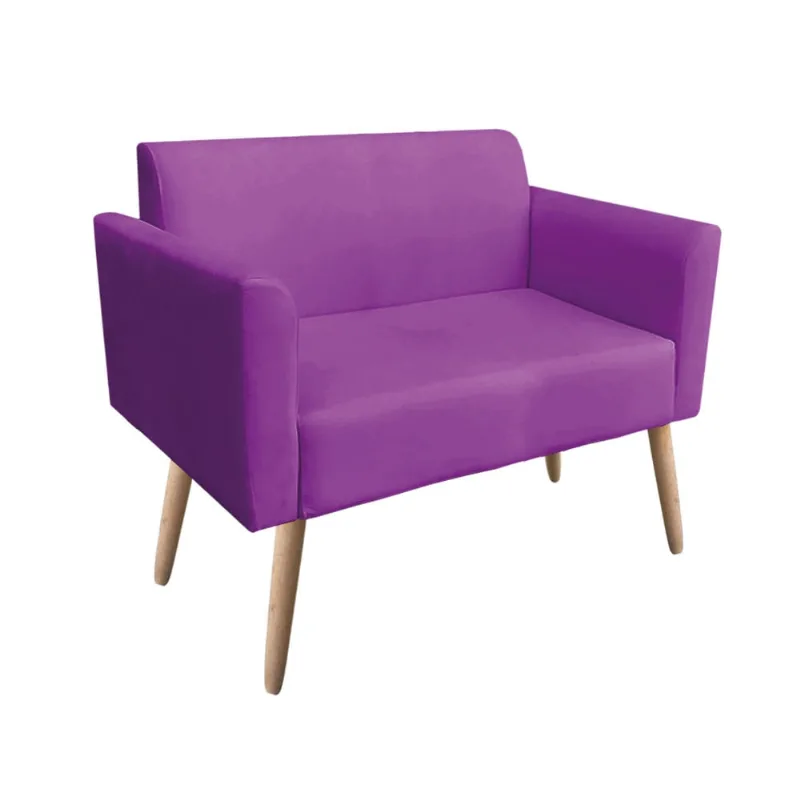 Sofá Namoradeira Pés Palito Natural Marisa Suede D03 - D'Rossi Roxo