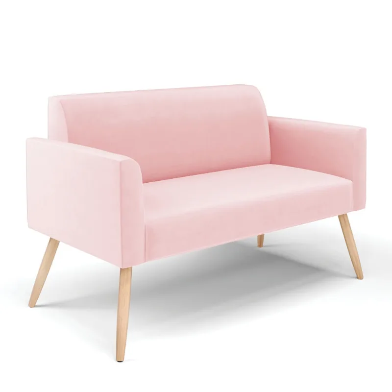 Sofá Namoradeira Pés Palito Natural Marisa Suede D03 - D'Rossi Rosa Bebê