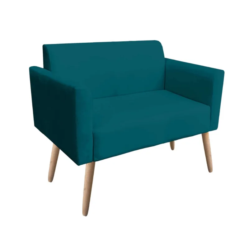 Sofá Namoradeira Pés Palito Natural Marisa Suede D03 - D'Rossi Azul Pavão