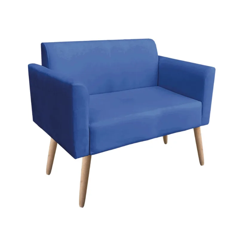 Sofá Namoradeira Pés Palito Natural Marisa Suede D03 - D'Rossi Azul Royal