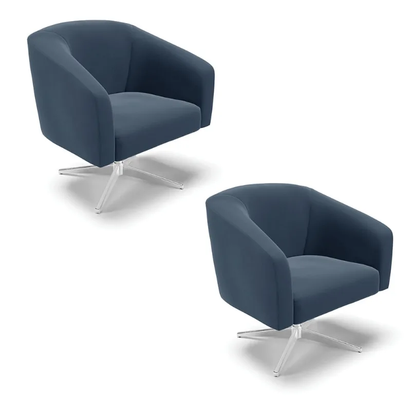 Poltrona Decorativa Giratória Cromada Kit 2 Stella Suede Azul M D03 - D'Rossi