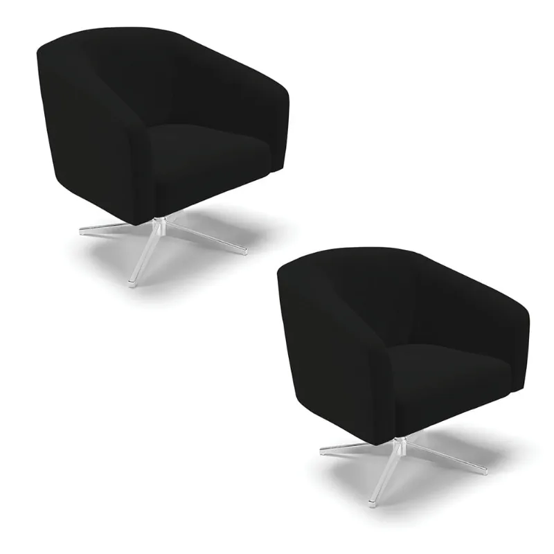 Poltrona Decorativa Giratória Cromada Kit 2 Stella Suede Preto D03 - D'Rossi
