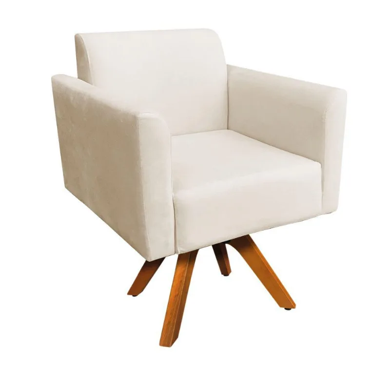 Poltrona Marisa Suede Bege Base Madeira