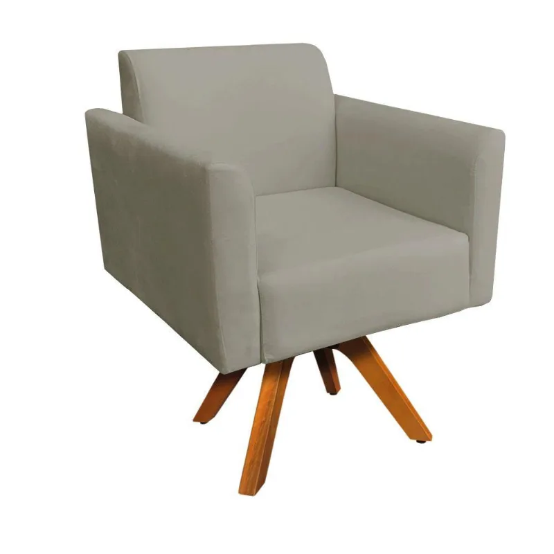Poltrona Marisa Suede Marrom Rato Base Madeira