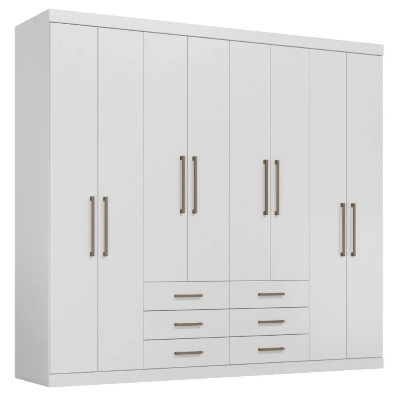 Guarda Roupa Casal 8 Portas e 6 Gavetas Master Branco Branco