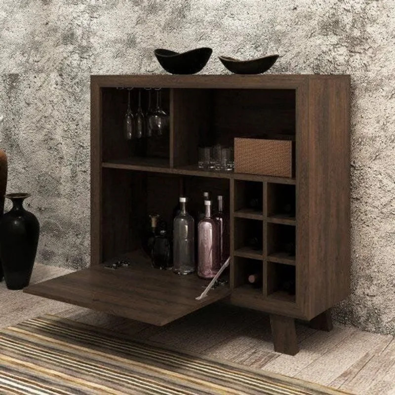 Adega 1 Porta Basculante Colmeia para 6 Garrafas Marrom/Rustico Rústico
