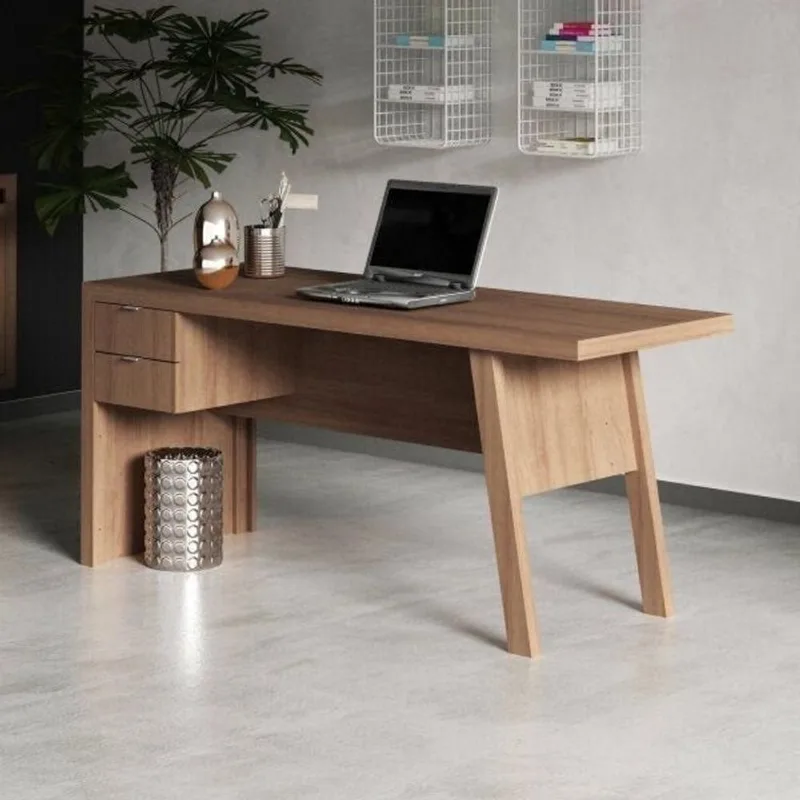 Escrivaninha Mesa Escritório ME4122 2 Gavetas 163cm Amendoa Marrom Amendoa