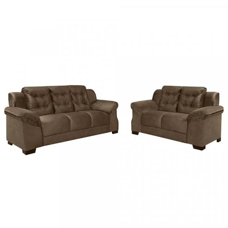 Conjunto de Sofás 3 e 2 Lugares Suede Triunfo Elo Nobre Marrom