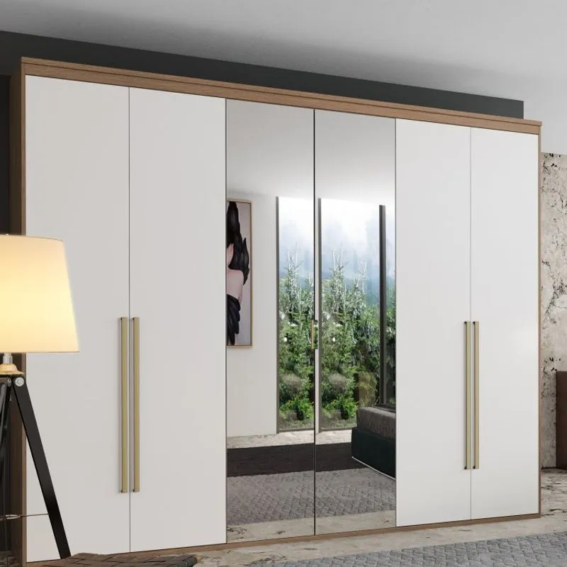 Guarda Roupa Casal com Espelho 6 Portas Originale Belmax Ébano/Branco