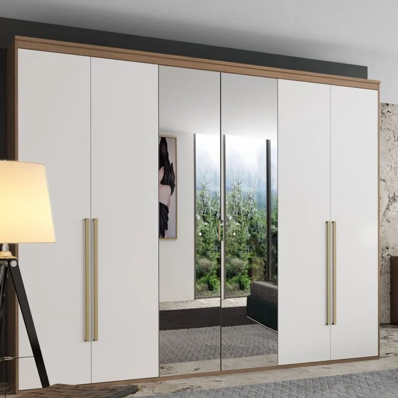 Guarda Roupa Casal com Espelho 6 Portas Originale Belmax Ébano/Branco