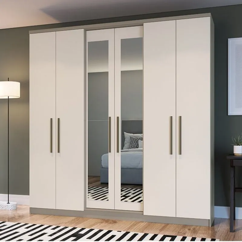 Guarda Roupa Casal 6 Portas 2 Gavetas com Espelho Majestic Móveis Castro Nacar/Off Whitte