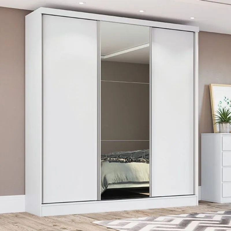 Guarda Roupa Casal 3 Portas de Correr com Espelho Siena Moveis Castro Branco