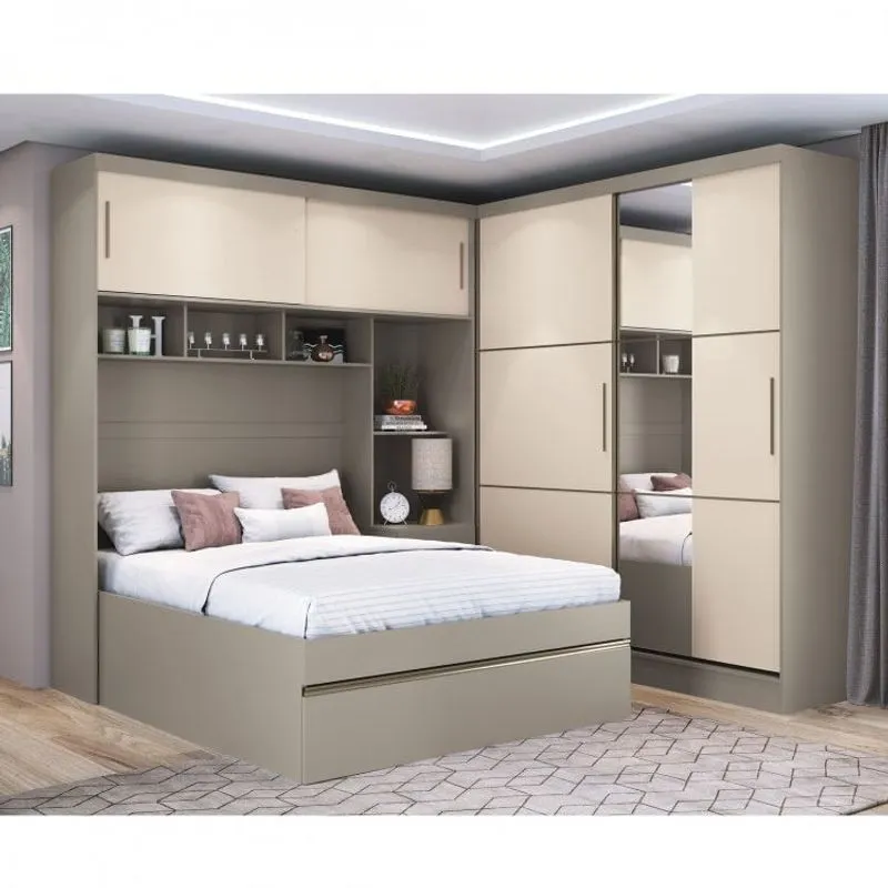 Guarda Roupa Modulado 2 Peças 4 Portas Com Espelho Classic Plus Móveis Castro Nacar / Off Whitte