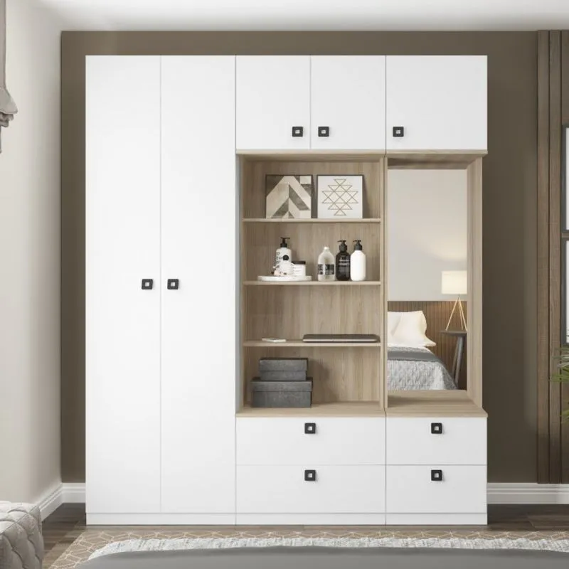Guarda Roupas Modulado 5 Porta com Espelho e Organizador Be Mobiliário Branco/Aveiro