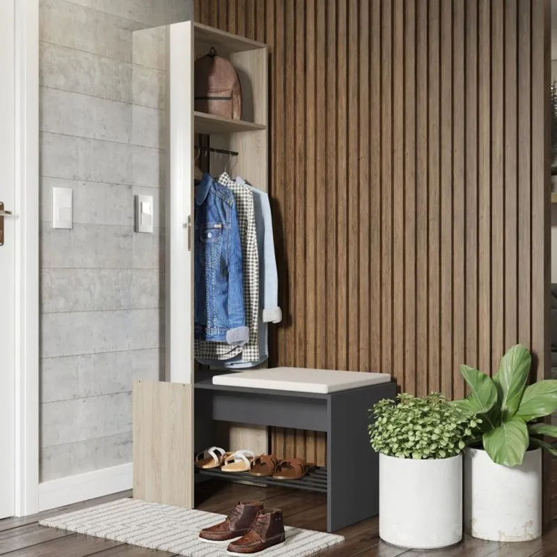 Módulo para Closet com Espelho Cabideiro e Banco Flow Be Mobiliário Espresso/Aveiro