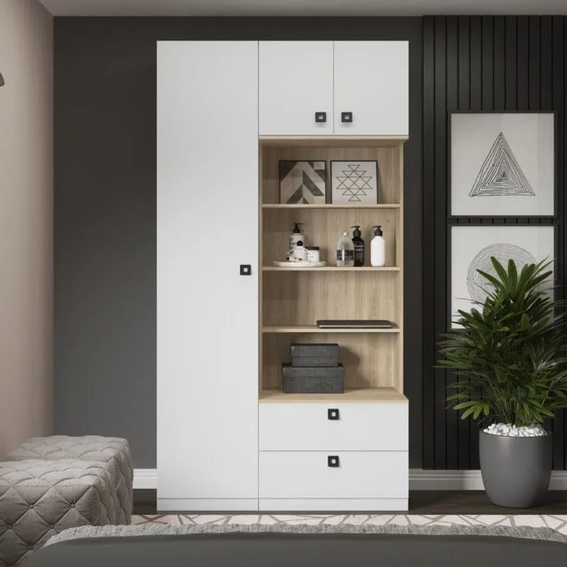 Guarda Roupa Solteiro Modulado 3 Porta 2 Gavetas Free Be Mobiliário Branco/Aveiro